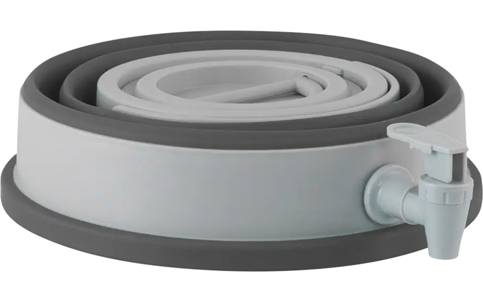 Seau pliable gris et blanc avec robinet de sortie