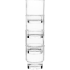 Four clear cylindrical glasses stacked on top of each other