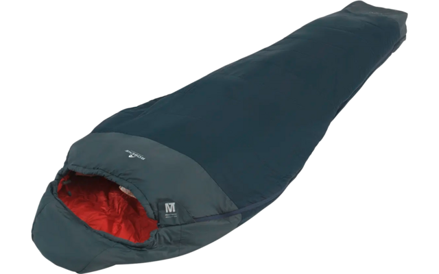 Een blauwe slaapzak met rode voering