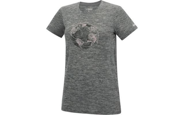 T-shirt gris chiné à manches courtes, encolure ronde et imprimé central en cercle représentant une carte du monde