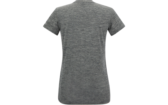 Vue de dos d'un t‑shirt gris chiné à manches courtes et col rond sur fond blanc