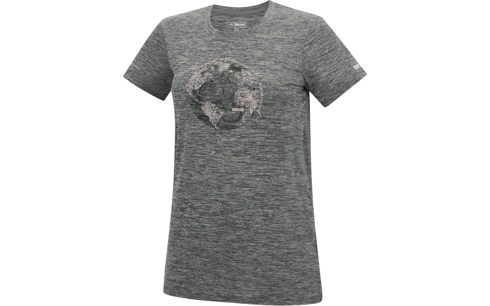 T-shirt gris chiné à manches courtes, encolure ronde et imprimé central en cercle représentant une carte du monde