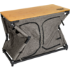 Table pliante portable grise et noire avec plateau en bois sur fond blanc