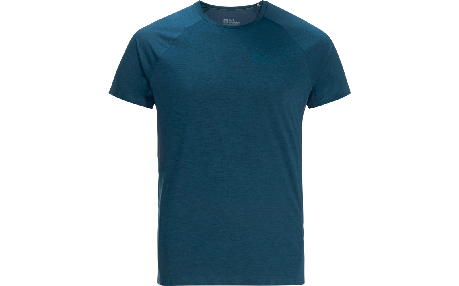 Blaues kurzärmliges T-Shirt auf weißem Hintergrund