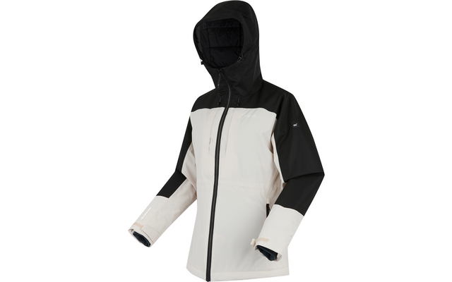 weiße und schwarze Jacke mit Kapuze