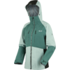 Wasserfeste grün-graue Outdoorjacke mit Kapuze auf weißem Hintergrund