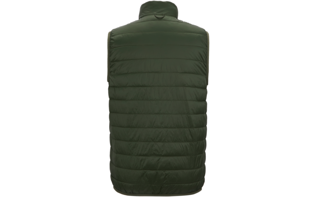 Rückenansicht einer dunkelgrünen Steppweste auf weißem Hintergrund