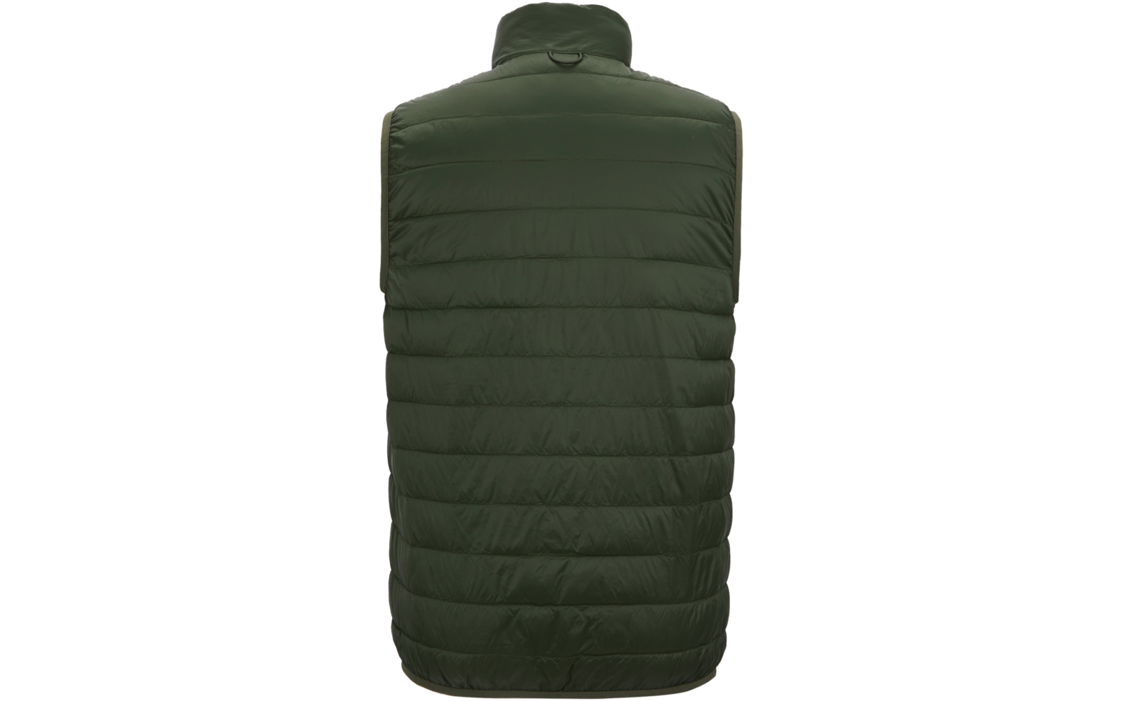 Rückenansicht einer dunkelgrünen Steppweste auf weißem Hintergrund