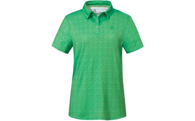 Grünes kurzärmeliges Poloshirt mit Kragen, Knopfleiste, durchgehendem Muster und kleinem Brustlogo