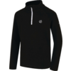 Schwarzer Pullover mit kurzem Reißverschluss und weißem Logo auf der Brust