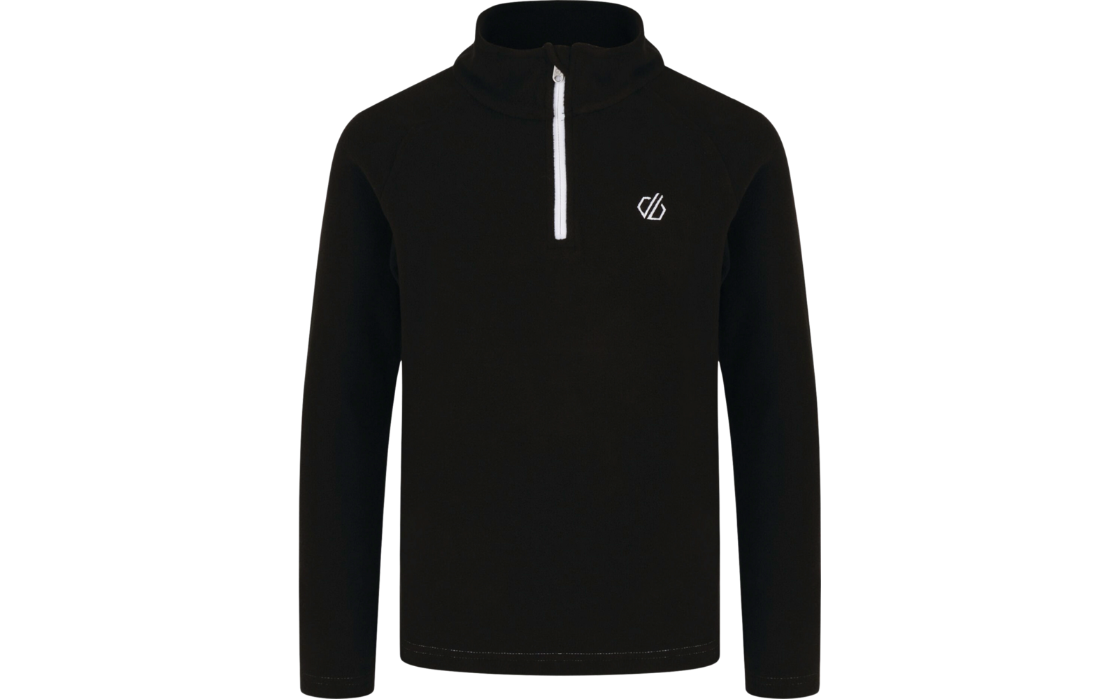 Schwarzes Langarmshirt mit kurzem Reißverschluss und kleinem Logo auf der Brust