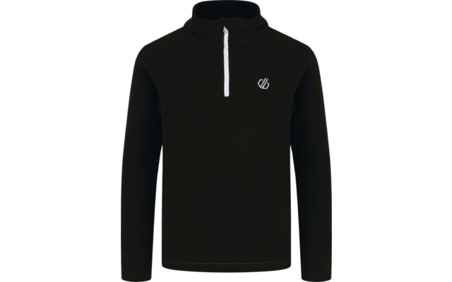 Schwarzes Langarmshirt mit kurzem Reißverschluss und kleinem Logo auf der Brust