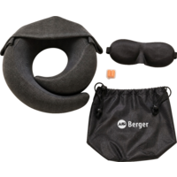 Ensemble 3 pi&egrave;ces Berger TravelCloud : oreiller cervical avec capuche, masque de sommeil et bouchons d'oreille