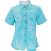 Deproc Dames Functionele Blouse Lichtblauw Geruit