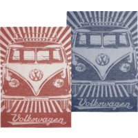 VW Collectie T1 Bulli theedoek set van 2 rood/blauw 70 x 50 cm