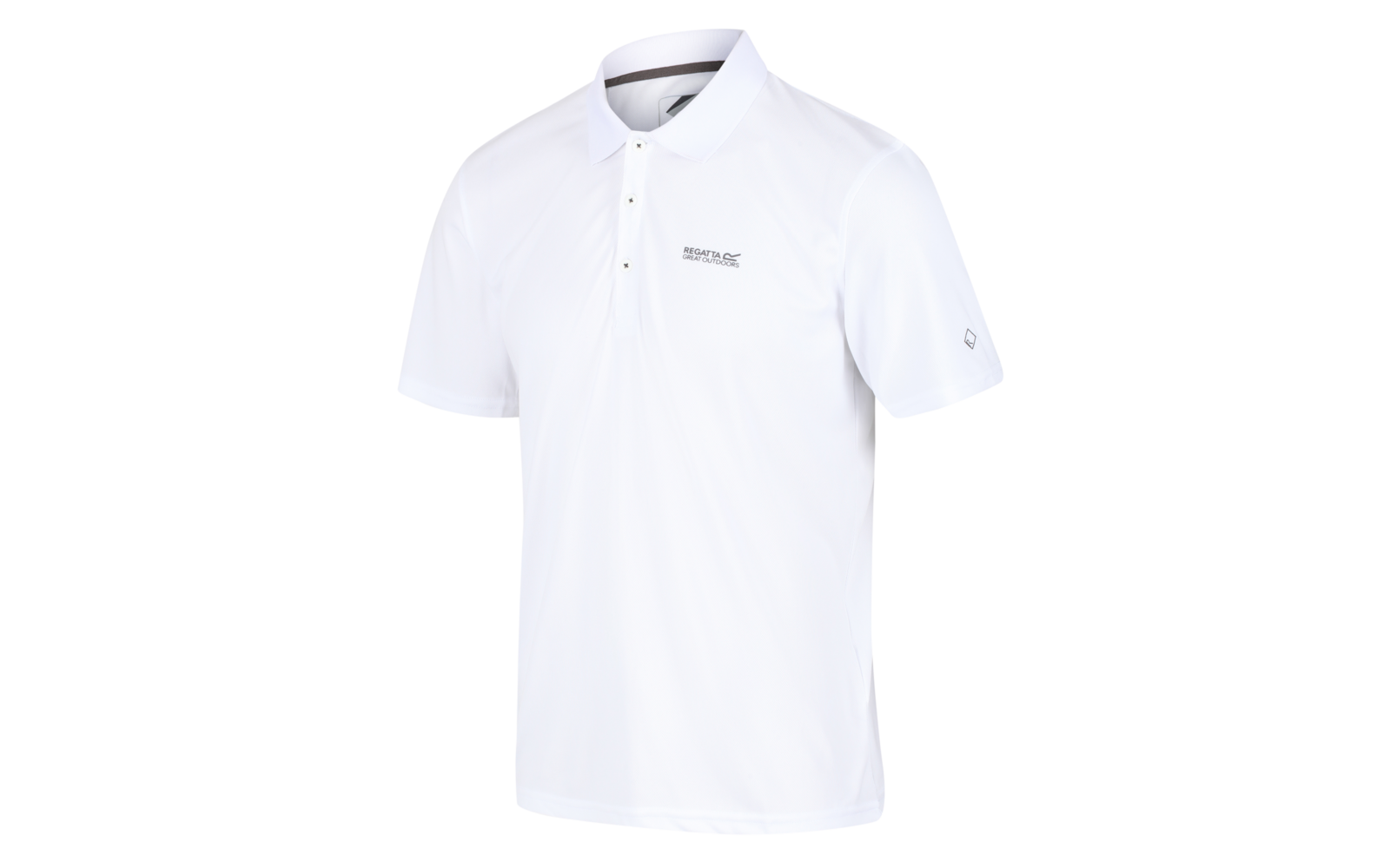 Weißes kurzärmeliges Poloshirt mit Knopfleiste und kleinem Logostick auf der Brust