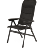 Schwarzer gepolsterter Klappstuhl mit hoher Rückenlehne, gepolstertem Sitz, Armlehnen und schwarzem Metallgestell