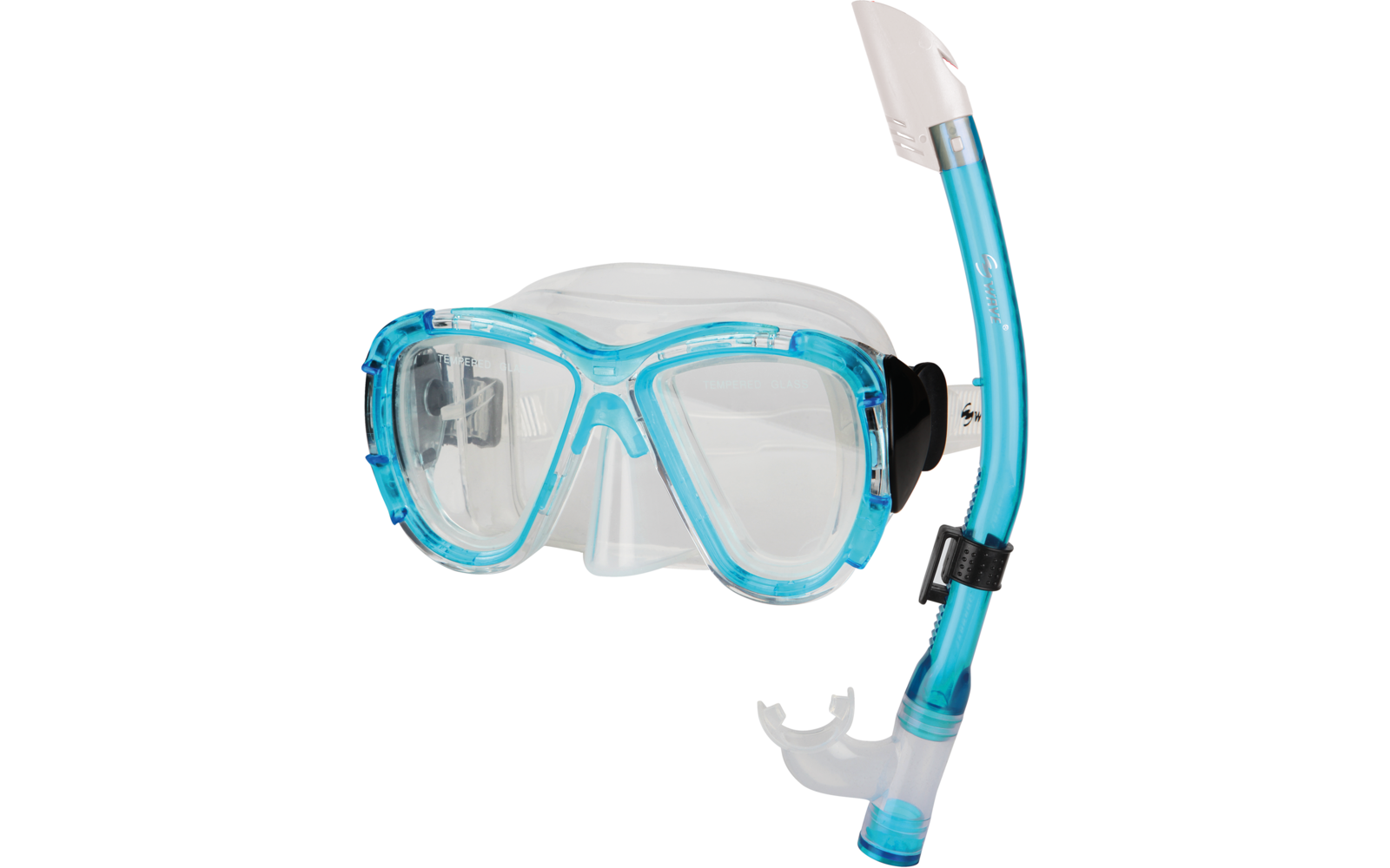 Taucherbrille und Schnorchel in Blau und Transparent