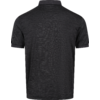 Back view of a dark gray polo shirt on a white background