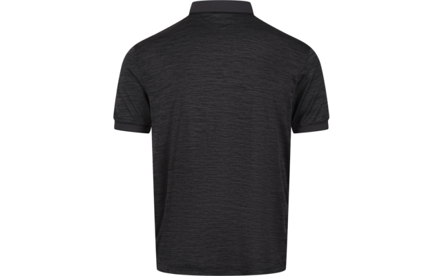 Achteraanzicht van een donkergrijs poloshirt op een witte achtergrond