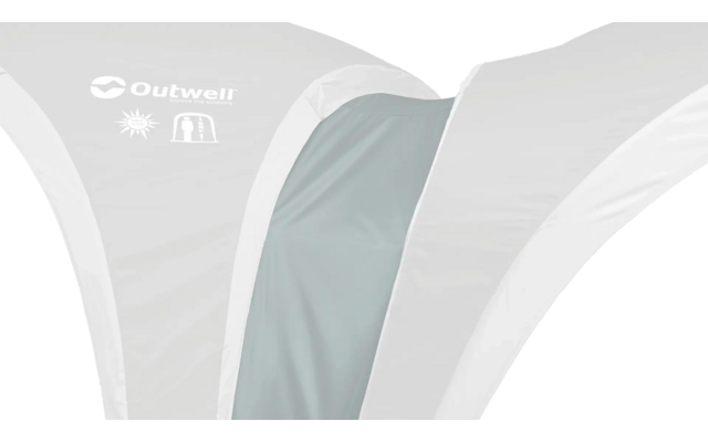 Unfolded white camping sunshade with Outwell logo