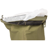 Sac vert olive à ouverture supérieure, doublure plastique blanche à l'intérieur et bord noir avec fermeture éclair