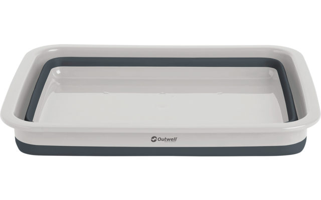 Wit-grijs, rechthoekig, opvouwbaar kunststofbak met zichtbaar Outwell-logo aan de voorkant