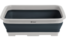 Rechteckiges, zusammenklappbares Kunststoffbecken mit weißem Rand und dunkelgrauen, gestuften Seitenwänden auf weißem Hintergrund