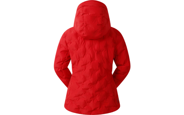 Rote gesteppte Damenjacke mit Kapuze von hinten