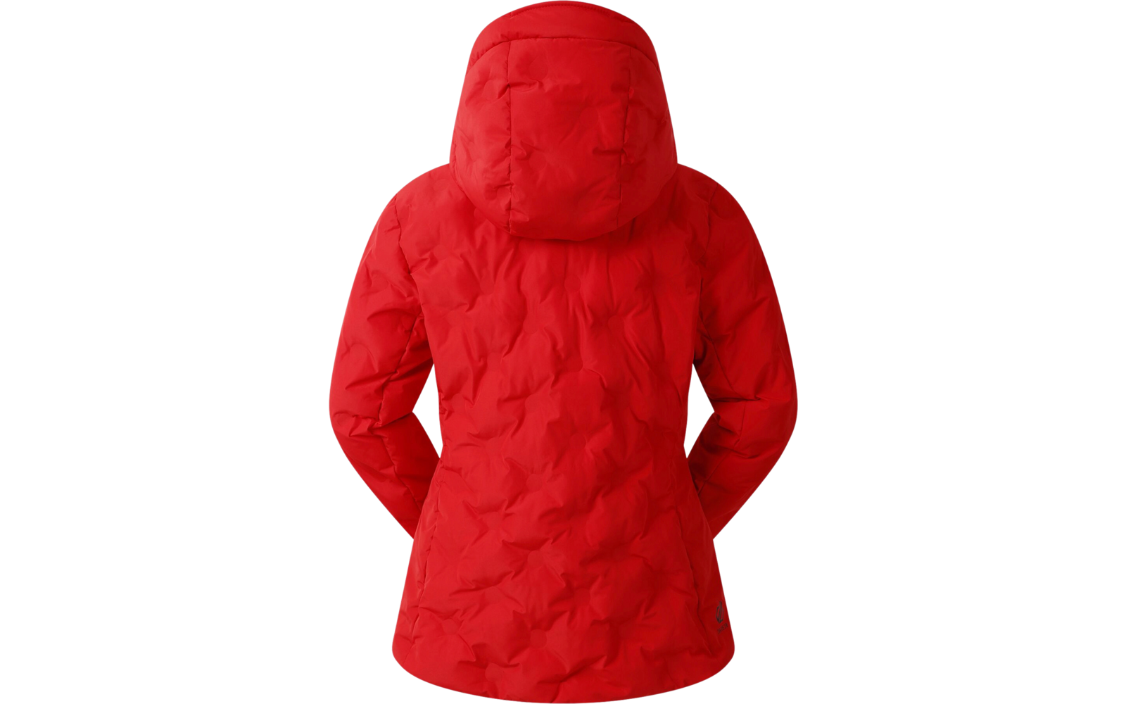 Rote gesteppte Damenjacke mit Kapuze von hinten