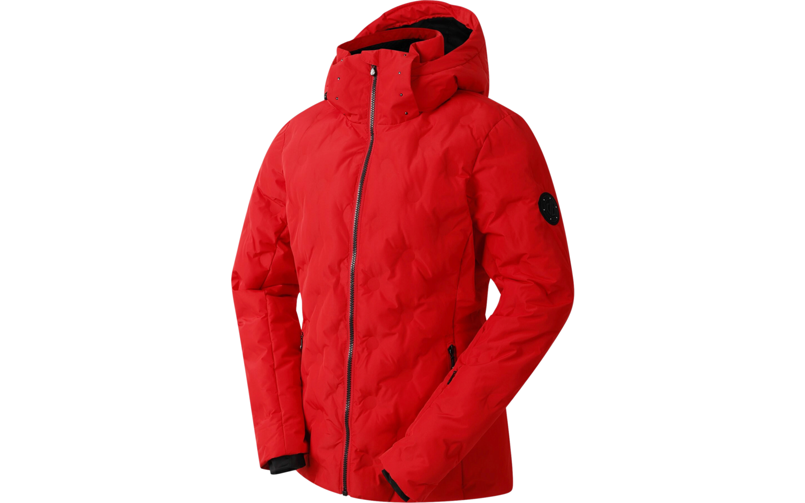 Rote Steppjacke mit Kapuze und Reißverschluss