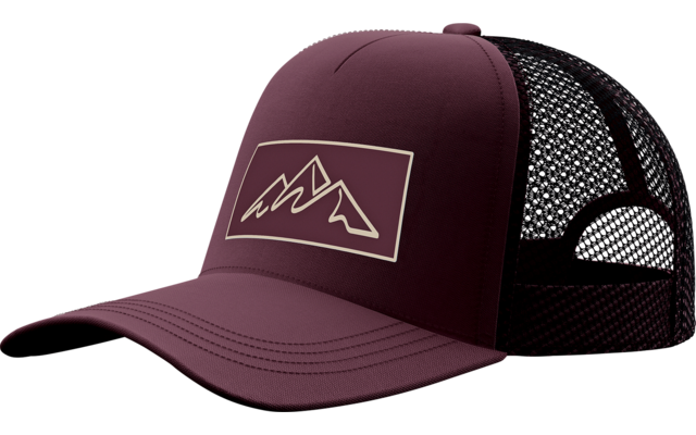 Burgunderrote Baseballkappe mit schwarzem Netzrückenteil und weißem Logo vorne