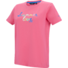 Pinkes kurzärmeliges T-Shirt mit rundem Halsausschnitt und mehrfarbigem Schriftzug 'Summer love' auf der Vorderseite