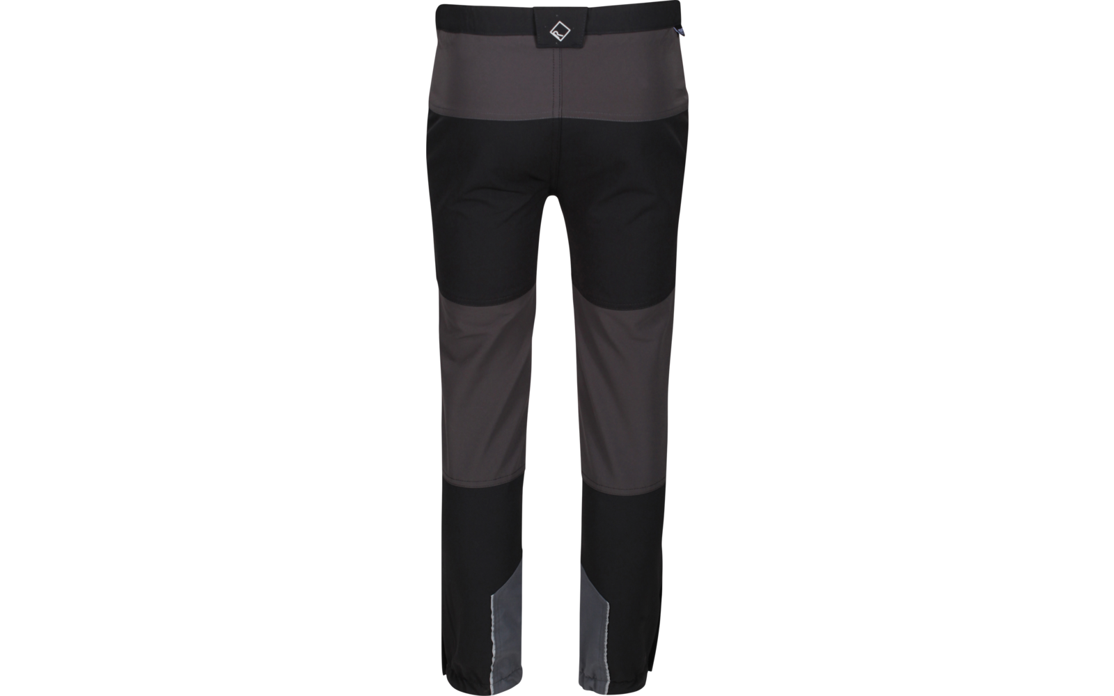 Pantalon de travail noir et gris foncé avec plusieurs poches et des détails réfléchissants sur la partie inférieure de la jambe