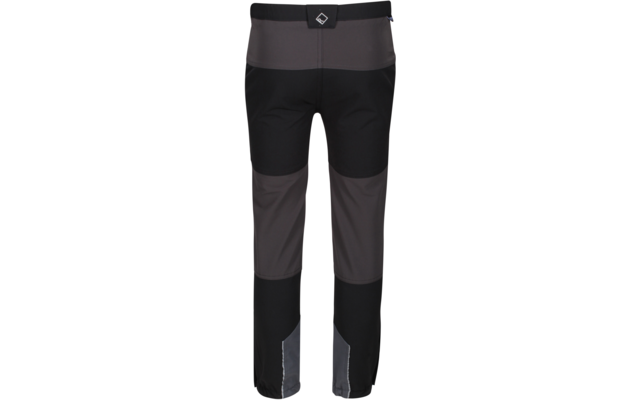Schwarze und dunkelgraue Arbeitshose mit mehreren Taschen und reflektierenden Details am unteren Beinbereich
