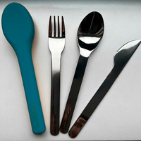 BusBoxx Besteckset 3-teilig mit elastischer H&uuml;lle bestehend aus Messer / Gabel / L&ouml;ffel blau