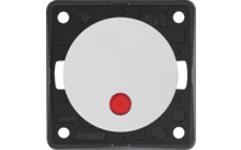 Quadratischer schwarzer Rahmen mit rundem weißem Mittelteil und rotem Licht in der Mitte