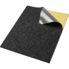 Dark gray rectangular felt sheet with top-right corner folded back revealing a silver layer and a yellow backing, on a white background