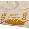 Beige stof met opdruk "Bakery WESTMARK", gestileerd brood en twee aren