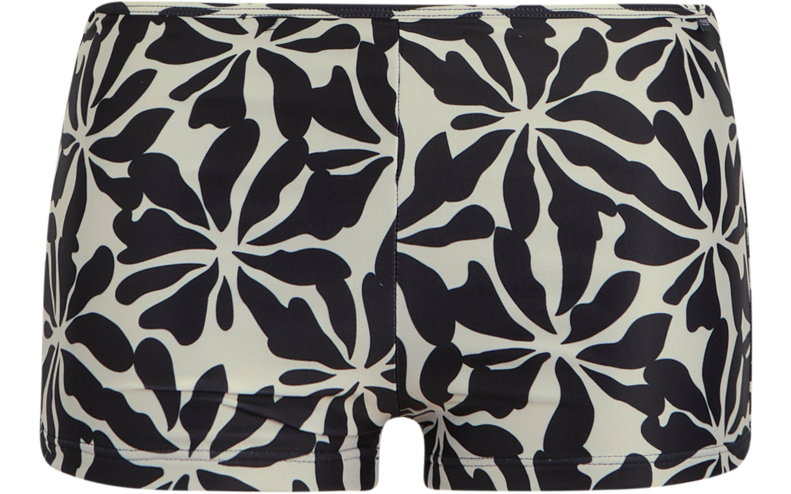 weiße Schwimmshorts mit großem schwarzem Blumenmuster