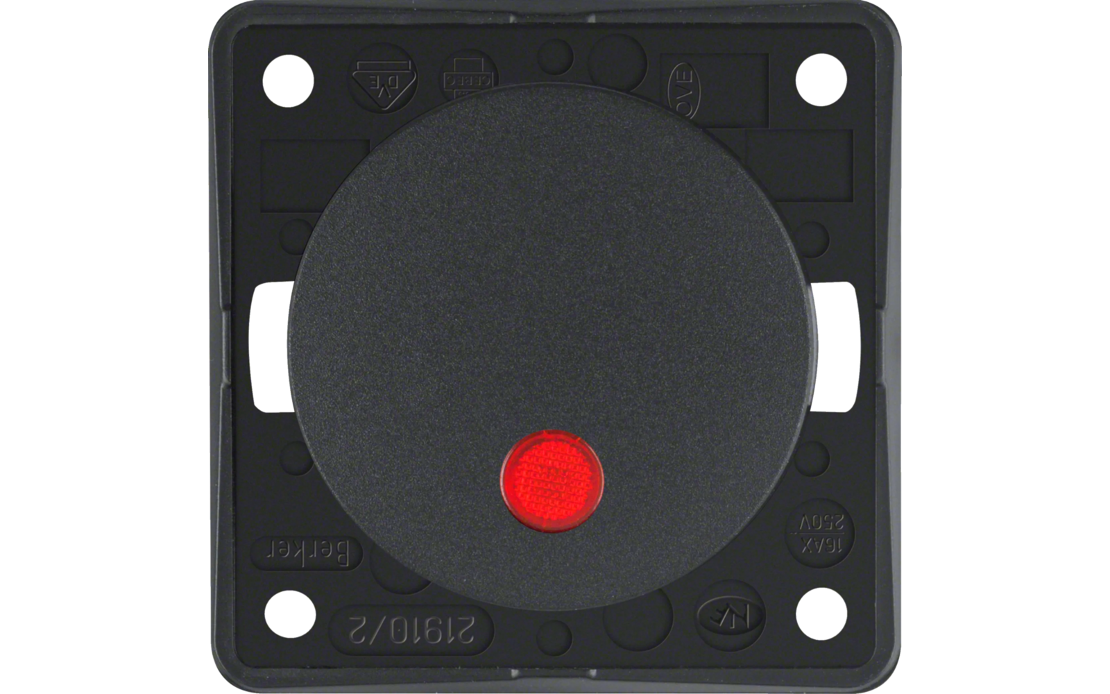 Schwarze elektrische Steckdose mit einem roten Kontrolllämpchen in der Mitte