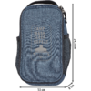 Blau-graue Tasche mit Reißverschluss und weißem Aufdruck, Maße 24,5 cm x 12 cm x 5,5 cm