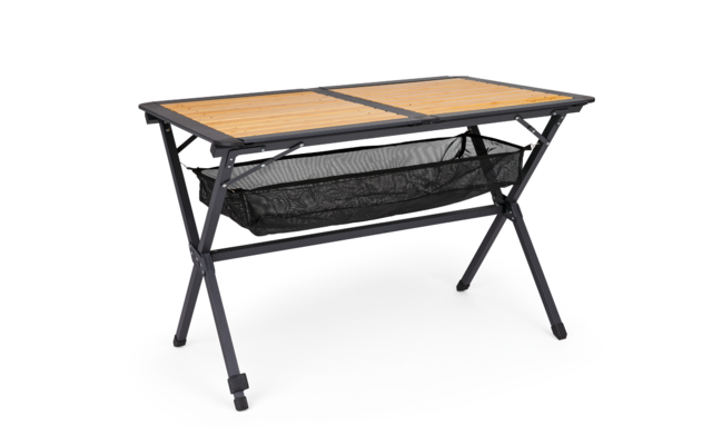Tavolo con piano arrotolabile Berger in alluminio e bambù nero