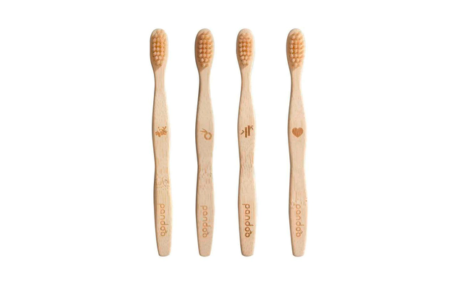 Pandoo Cepillos de dientes de bambú para niños 4 piezas