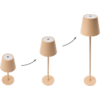 Trois lampes beiges de hauteurs différentes côte à côte, des flèches indiquent de la plus petite à la plus grande