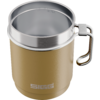 Metallbecher mit sichtbarem Innenraum, silbernem Rand, gebogenem Metallgriff und aufgedrucktem SIGG-Logo