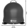 Schwarzer Grillhelm mit zwei Lüftungsklappen, darauf das Logo ‚Berger‘, auf weißem Hintergrund