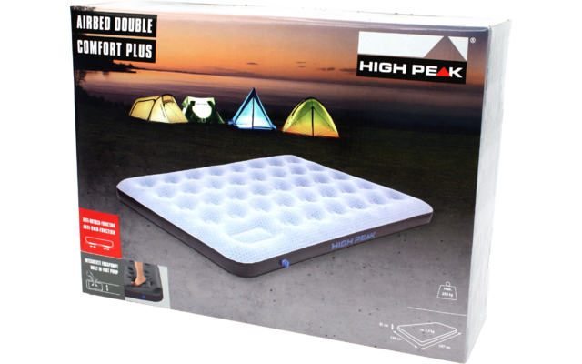 High Peak Comfort Plus Air bed Lit à air avec pompe intégrée 197 x 138 cm gris/bleu/noir Double