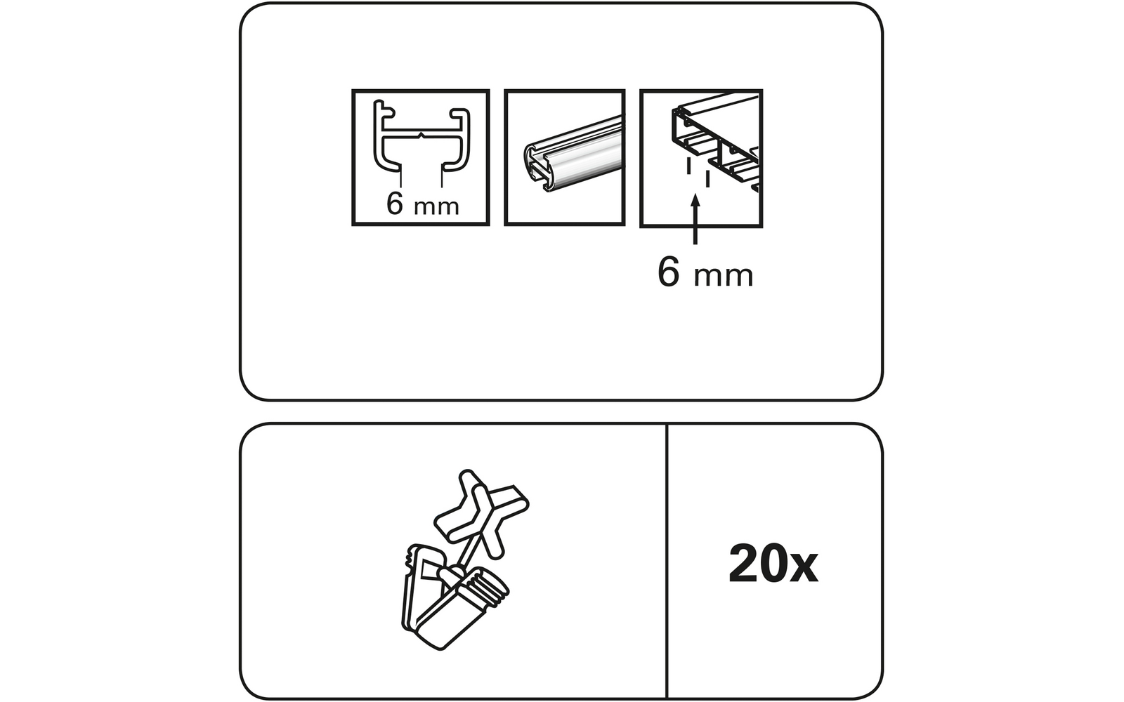 Symbol mit Montageanweisung für 6 mm und 20 Stück Schrauben