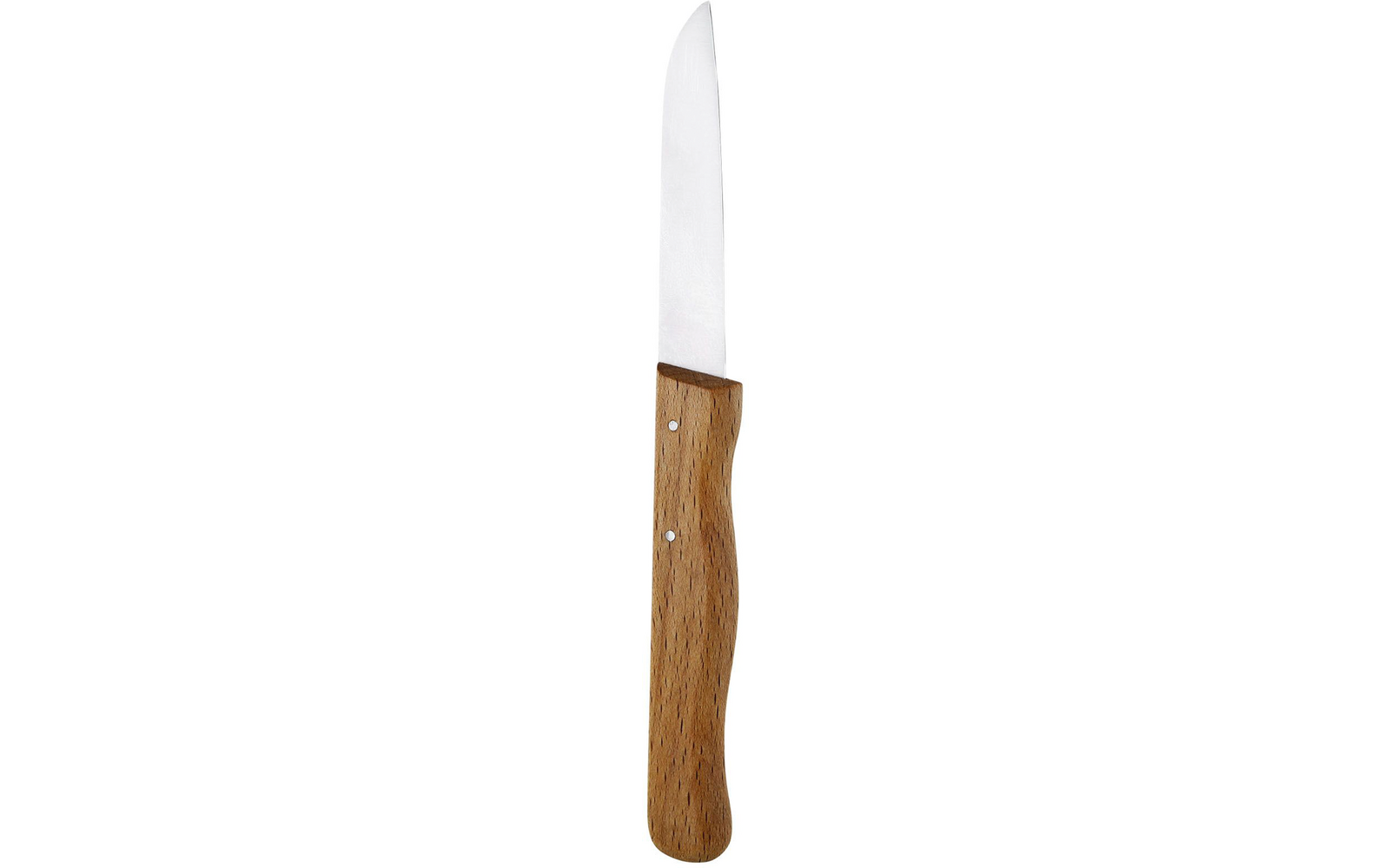 Messer mit metallischer Klinge und braunem Holzgriff mit zwei Nieten